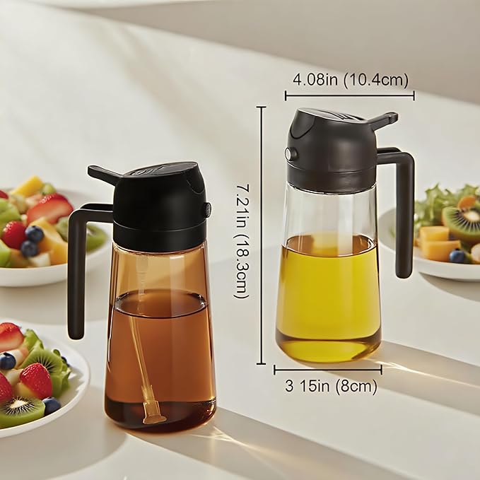Oil Sprayer for Cooking 2 in 1, Olive Oil Dispenser for Kitchen Gadgets, 16oz/470ml Premium Light-Blocking Oil Bottle, Food-Grade Spray Bottle, for Salad, Air Fryer, BBQ (Brown)