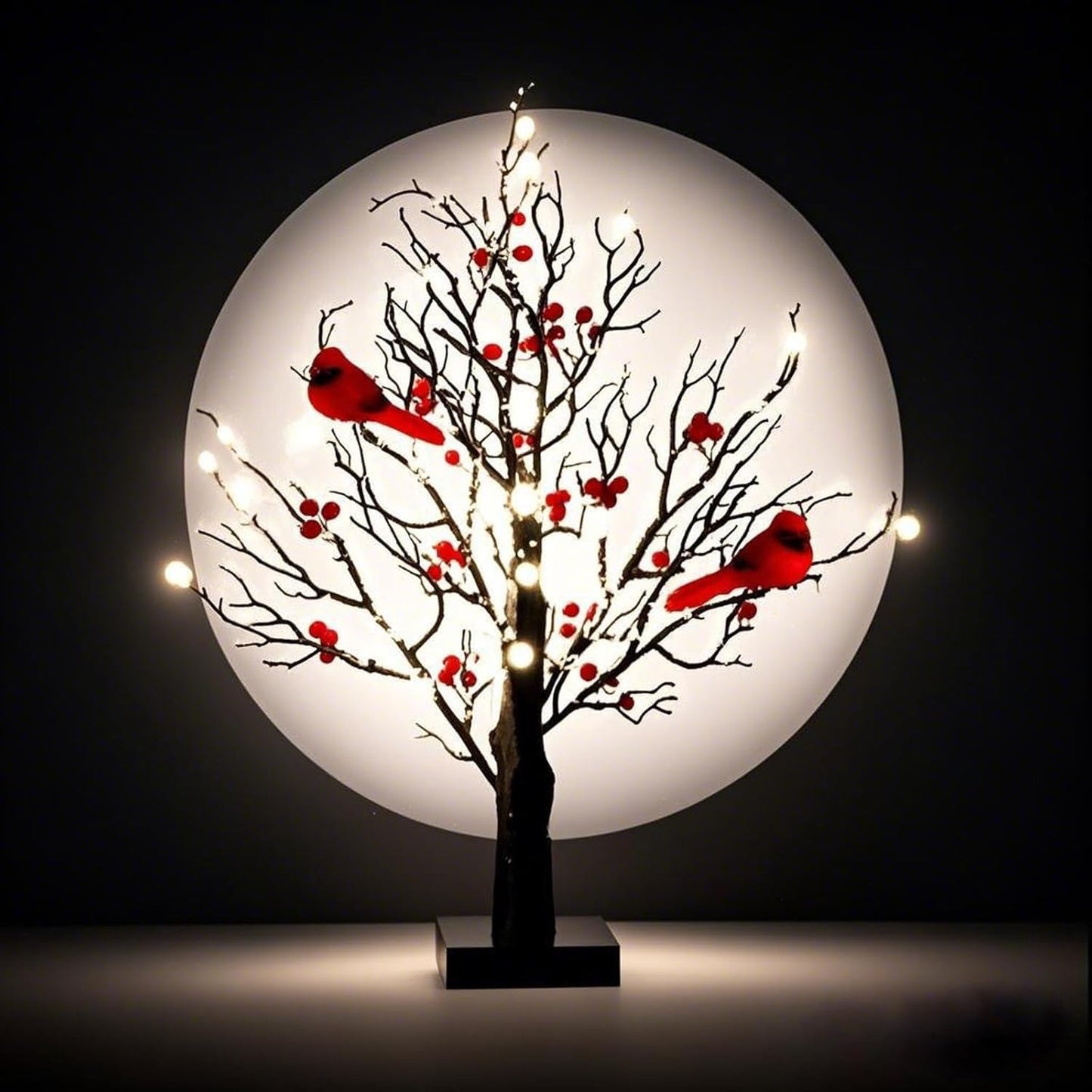 Vintage Glowing Tree With Cardinals  Vintage Glowing Tree  Operated By Battery Twinkle Trees Lamp With Lighted Branches  For Halloween  Christmas-No Batteries