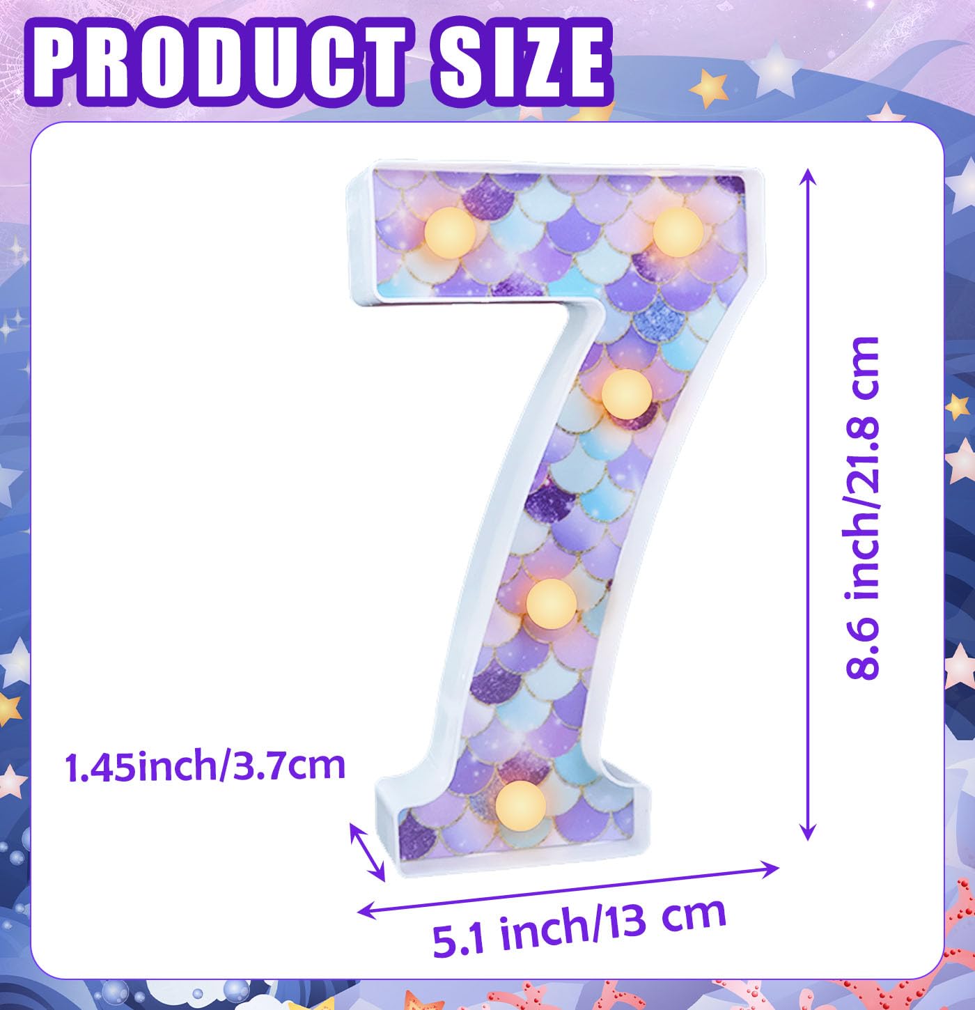 Munilail Mermaid Number 7 Light Up Sign - Led Digital Table Centerpiece For Birthday Party Decorations