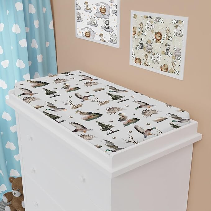 Mallard Duck Changing Pad Covers Duck Hunting Reeds Trees Diaper Changing Pad Covers Sheets for Girls Boys Soft Breathable Stretch Fitted Change Table Pad Mats Covers 32''x16''