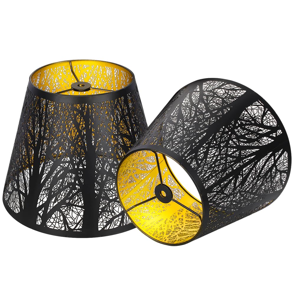 ALUCSET Etched Metal Lampshade, Black Forest, 6in Top, 10in Bottom, 7.5in Height, Fits Most Table & Floor Lamps, Model LLA-S