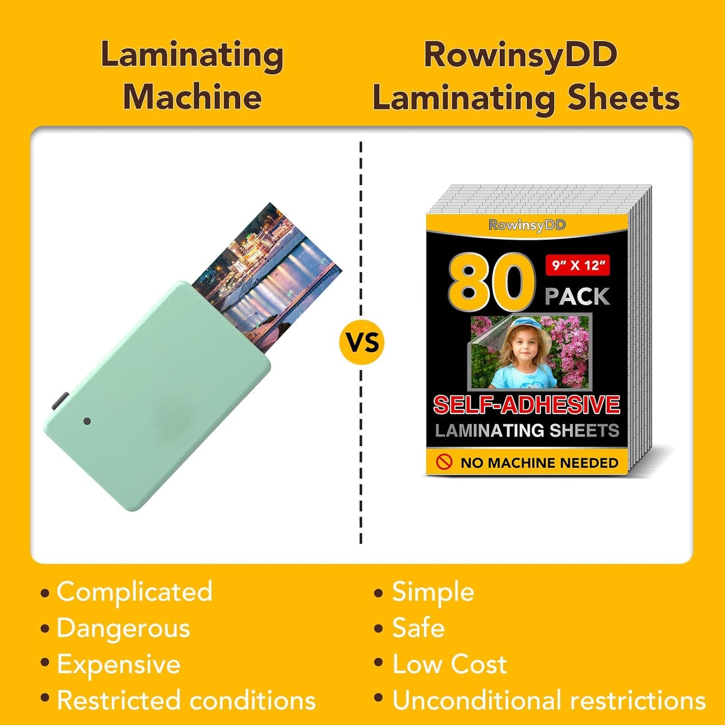 80 PCS Self-Adhesive Laminating Sheets, 9 x 12 Inches Clear Laminating Sheets No Machine Needed Self Sealing Laminate Sheets