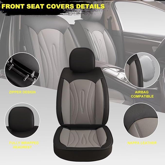 Car Seat Covers Fit for Hyundai Veracruz 2007-2012: Faux Leather Front Seat Covers Waterproof Auto Seat Protector with Compatible Airbag(2 Seats, Black&Grey)