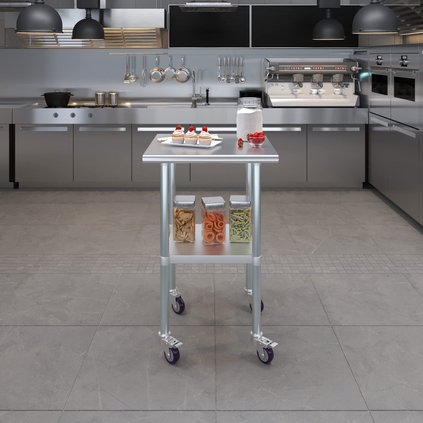 AmGood 24 in. x 24 in. Stainless Steel Work Table with Wheels | Metal Kitchen Food Prep Table | NSF