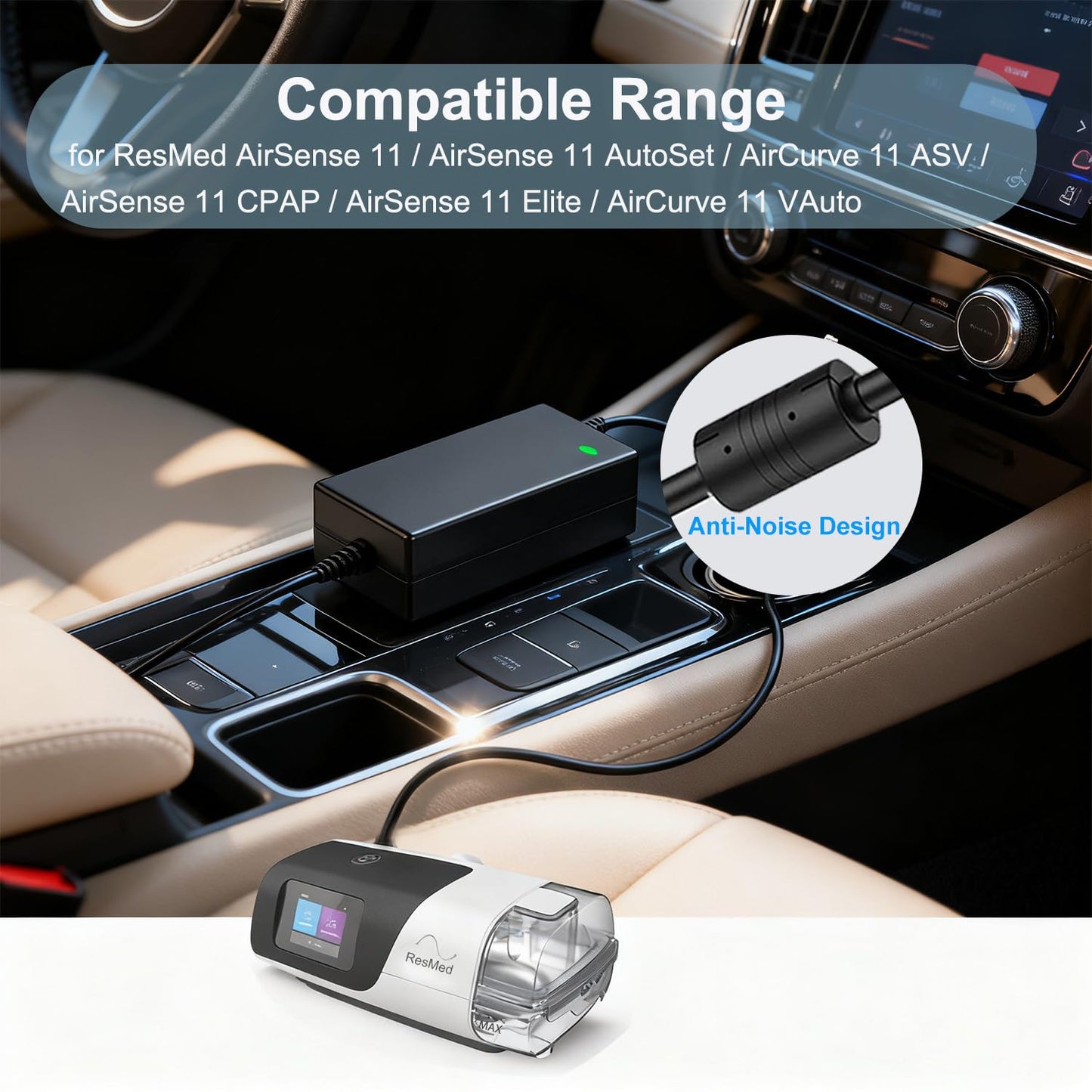65W for ResMed AirSense 11 DC Converter Adapter, 12V-24V Car Charger for ResMed AirSense 11, Air11, 39205 E1399, AirSense 11, AirCurve 11, AutoSet, CPAP Power Supply Cord