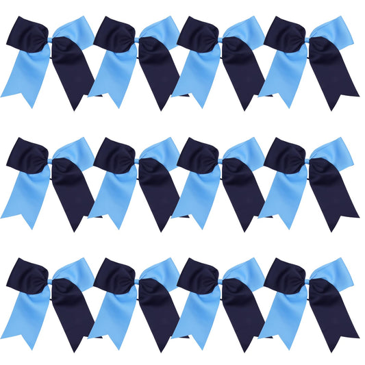 8 Inch 2 Colors Jumbo Cheerleader Bows Ponytail Holder Hair Tie Cheerleading Bows Hair Bow for College (Navy Blue/Columbia Blue)