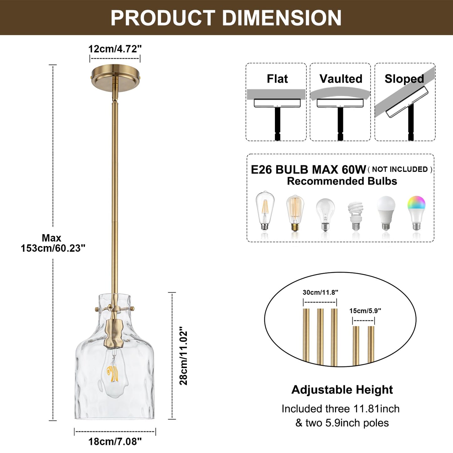 Wilon Pendant Light Fixtures Glass Pendant Lighting For Modern Kitchen Island Adjustable Hanging Ceiling Light 7 Hammered Glass Shade Pendant Lights For Dining Room Kitchen Sink  Gold Metal Finish
