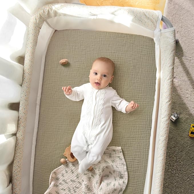 lulumoon Pack N Play Sheets Muslin: Cotton Fitted Sheets for Pack and Play Mattress - Soft Playard Sheets for Boys and Girls