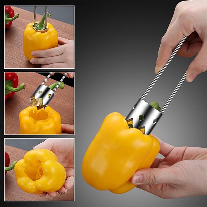 Red Bell Pepper Seed Corer Tool,Stainless Steel Fruit and Vegetable Corer Tool, Creative Bell Pepper Cutter Kitchen Utility Gadgets for Cored Bell Peppers, Apples, Pears