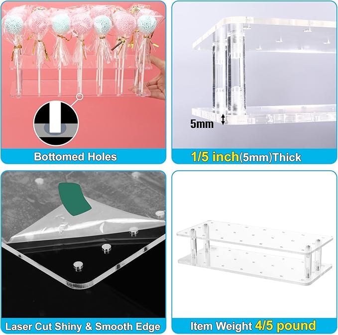 Goabroa Cake Pop Stand, 21 Holes Clear Acrylic Cake Pop Kit with 300 PCS Cake Pop Sticks and Wrappers, Cake Pop Maker for Weddings Birthday Parties Baby Shower Halloween
