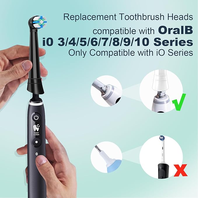 8Count Replacement Toothbrush Heads Compatible with Oral B iO Series 2/3/4/5/6/7/8/9/10 Electric Toothbrush,Medium Bristles for Effective Plaque Removal(Black)