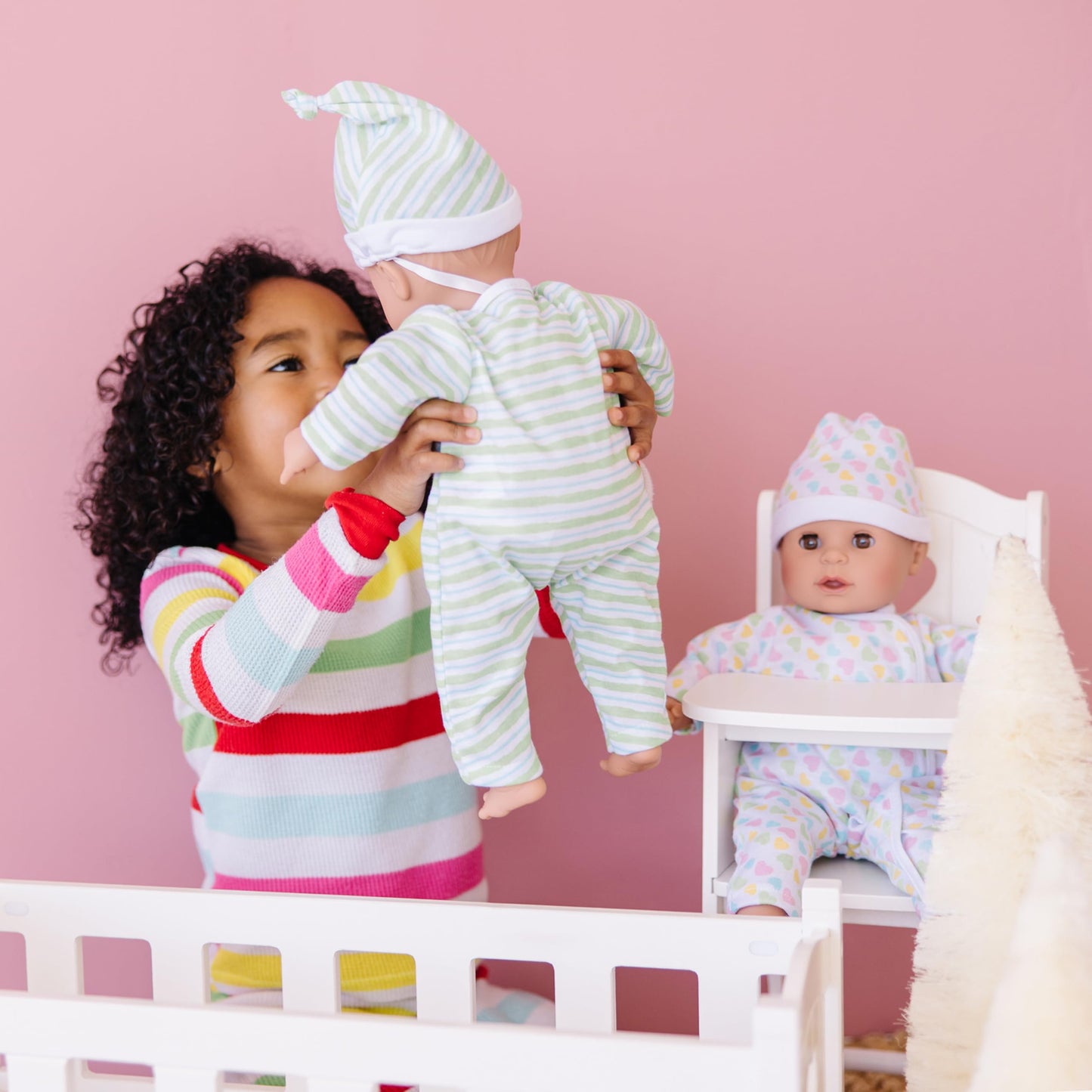 Melissa & Doug Mine to Love Twins Sebastian & Sofia 15” Medium Skin-Tone Boy and Girl Baby Dolls with Rompers, Caps, Pacifiers