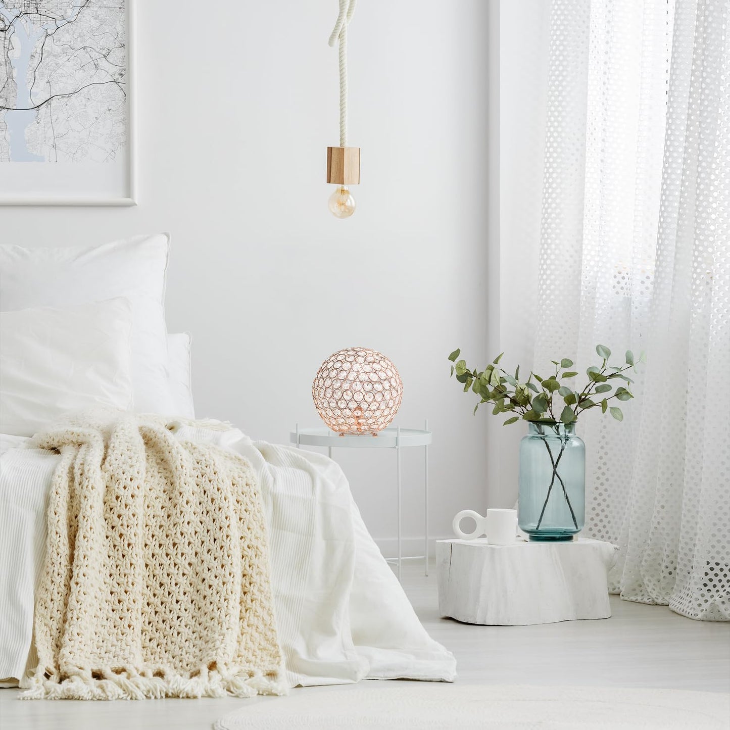 Lalia Home Table Lamp - Contemporary Metal Crystal Round Sphere - 10in - Rose Gold - Model 1270-LHT-3013-RG