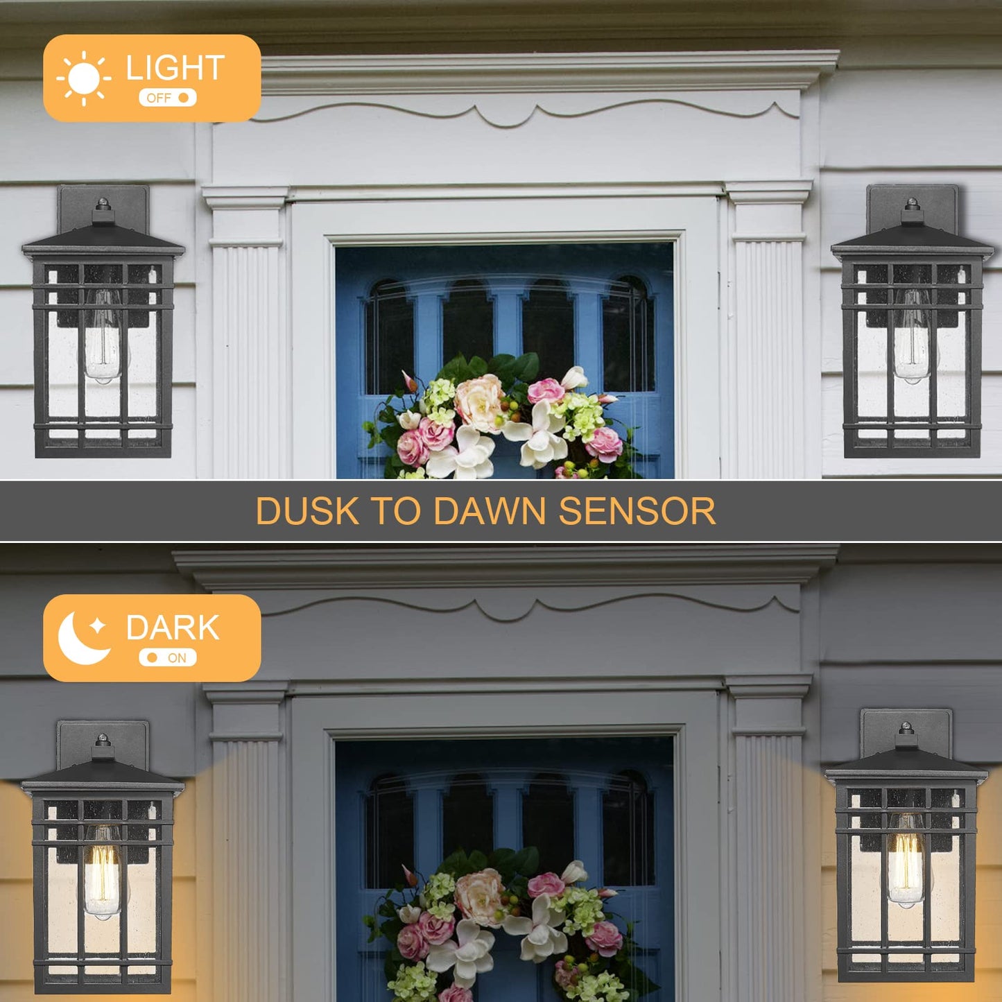Rosient Dusk To Dawn Outdoor Wall Lantern Exterior Wall Mount Light  1-Light Outdoor Wall Lighting Fixture For Porch Garage  Patio  Hallway And Entryway (Black-Wall Light  1 Pack) Ddams-W18