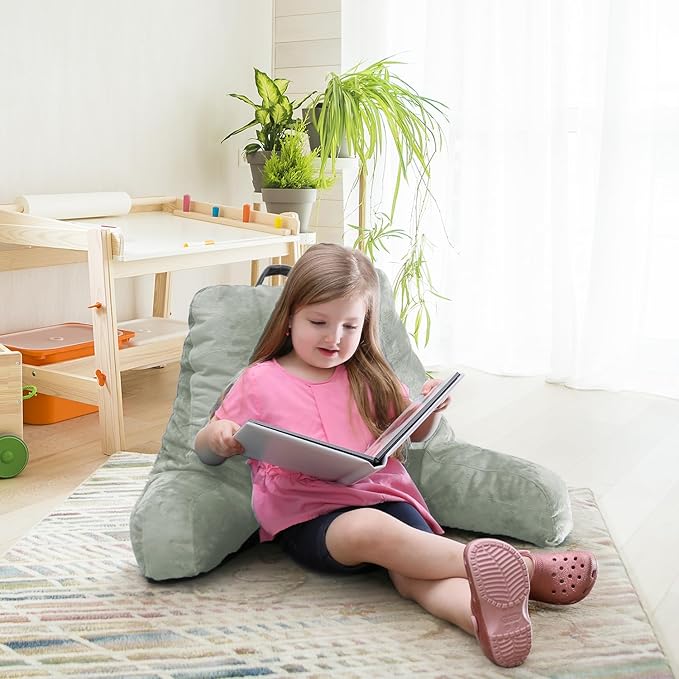 Nestl Reading Pillow for Kids, Small Bed Pillow, Back Pillow for Sitting in Bed, Memory Foam Chair Pillow, Reading & Bed Rest Pillows, Sage Green Back Pillow for Bed, Arm Pillow with Pockets