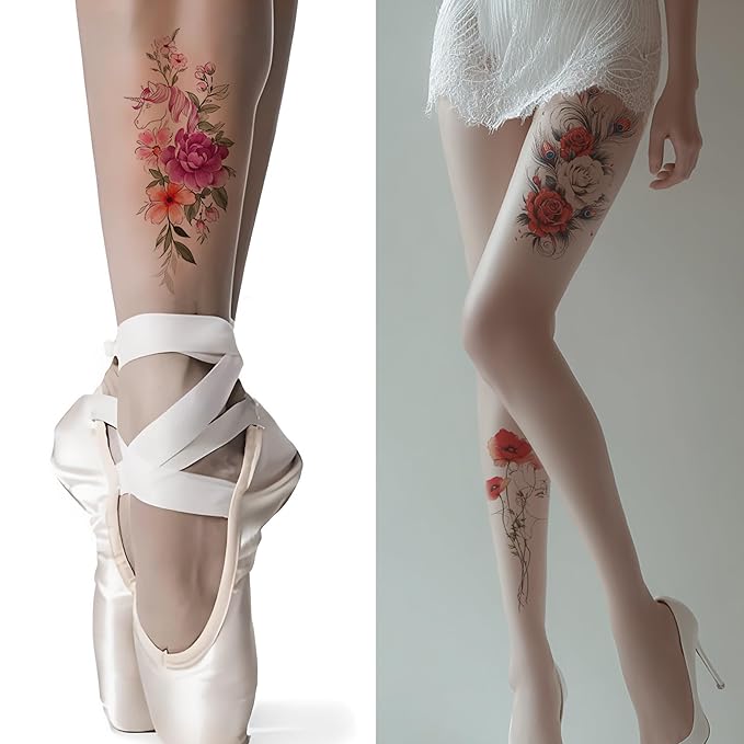 Watercolor Temporary Tattoos｜Women-Exclusive Tattoos (with Florals, Butterflies, Jellyfish, Beauties & More)｜Hyper-Realistic Fake Tattoos, Top Choice for Parties, Parent-Child & Beach