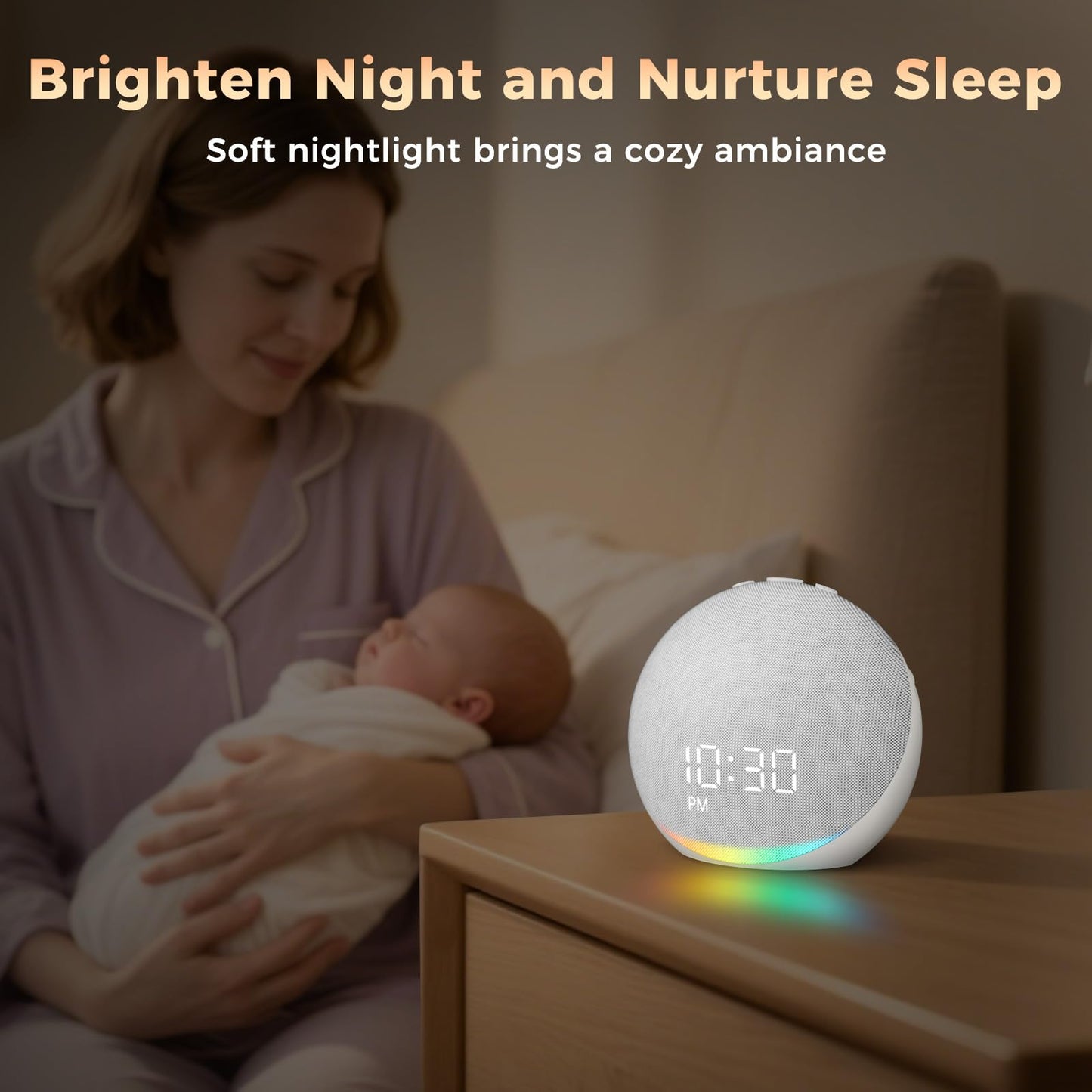 Sound Machine Alarm Clock for Bedroom: 25 Natural Sleep Sounds - White Noise Machine for Adults Kids Baby - Gentle Wake Up Alarm with Bluetooth Speaker - Frost White