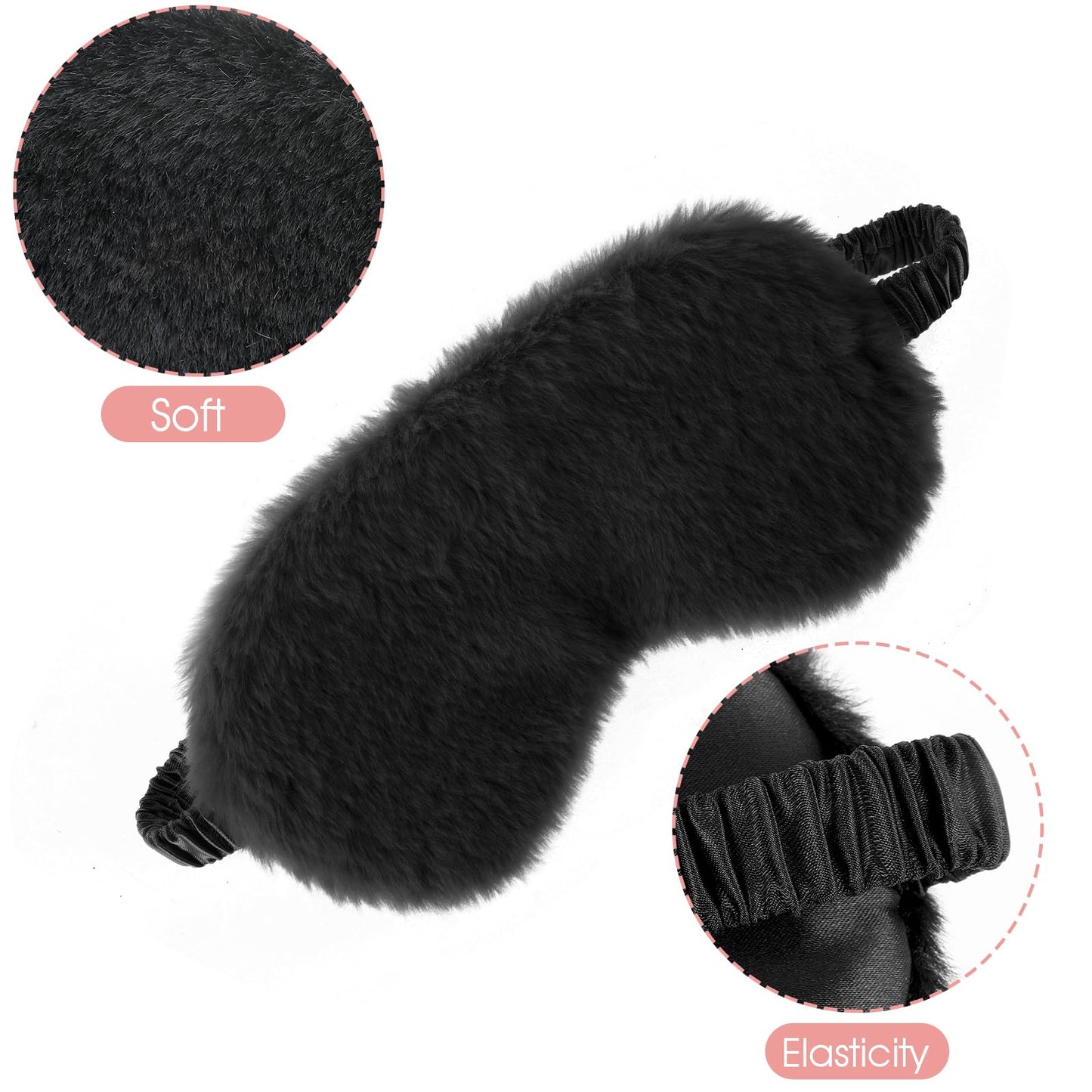 2 Pcs Plush Sleep Eye Mask Cute Soft Sleeping Blindfold Adjustable Furry Nap Eye Cover Night Comfortable Faux Fur Eyeshade for Plane Game Winter Men Women Gift(White, Black)