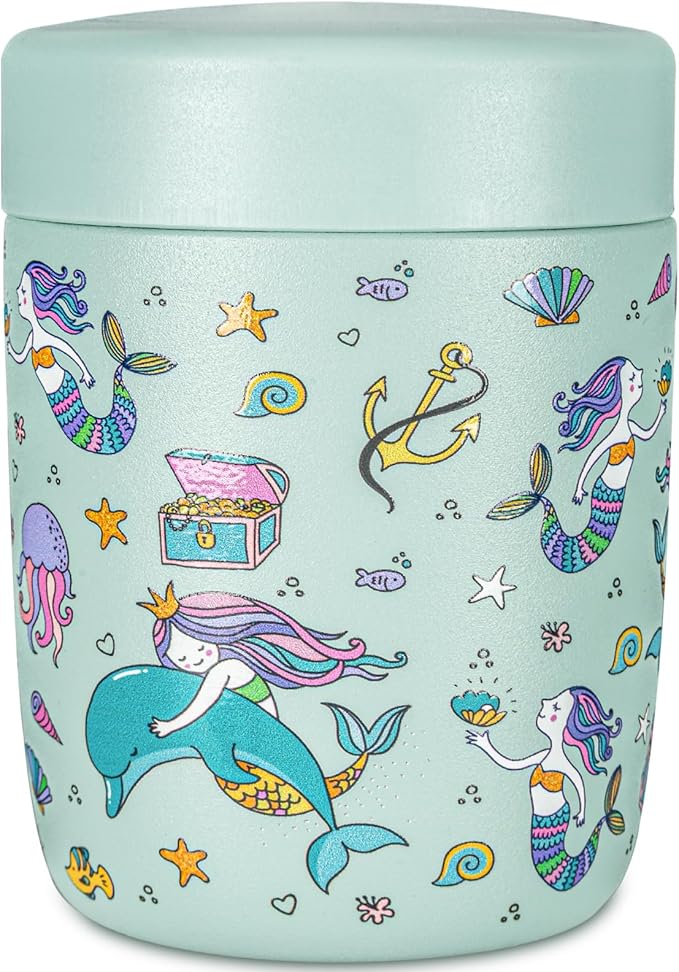 Charcy 9oz Stainless Steel Vacuum Insulated Kids Food Jar - Soup Thermo for Hot & Cold Food - Blue Mermaid