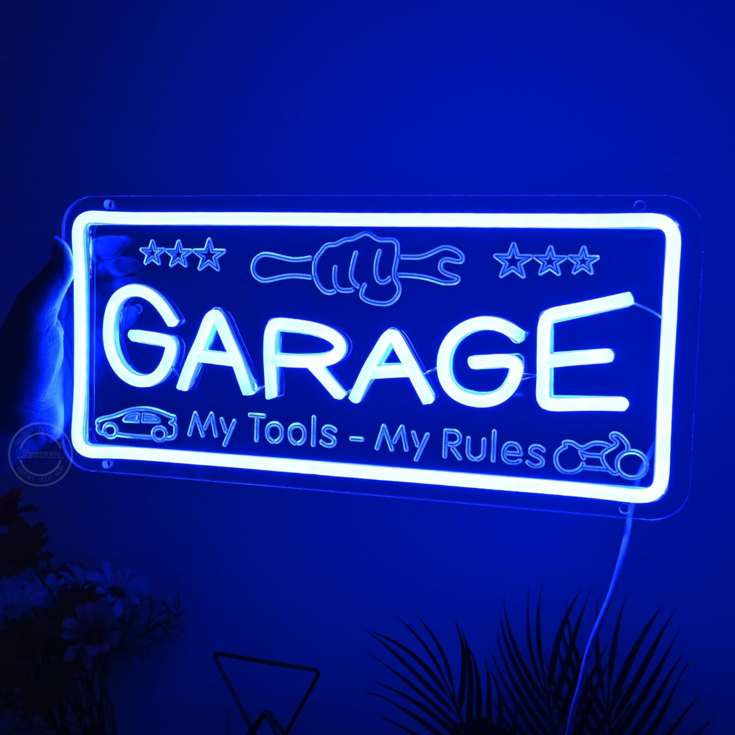 Britrio Blue Garage Neon Sign For Man Cave Garage Tool Room Shop Wall Art Sign Decoration FatherS Day Christmas Birthday Gift For Dad Husband 5V Usb Powered(15.75X7)