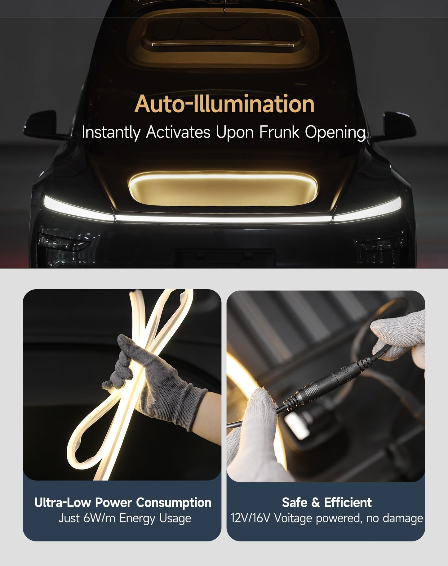Tparts Frunk Led Light Strip For New Tesla Model Y Juniper 2025+  Flexible Silicone Waterproof Interior Lighting Bar Tool-Free Installation Tesla Front Trunk Accessories Intelligent Ambient Lights