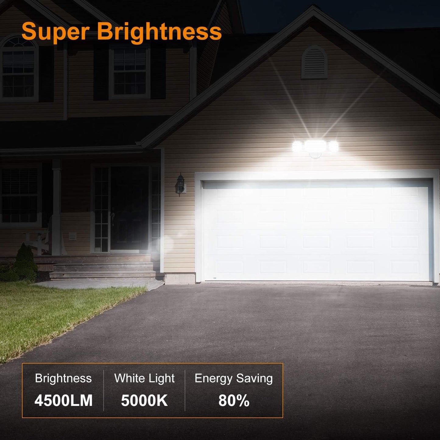 LEPOWER 4500LM LED Flood Light, 45W, 3 Adjustable Heads, IP65 Waterproof, 5000K, White, Model YY07D-WH