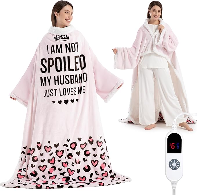 Wearable Heated Blanket for Women, Unique Christmas Birthday Gift for Wife, Electric Throw Blanket with Sleeves, Foot Pock...