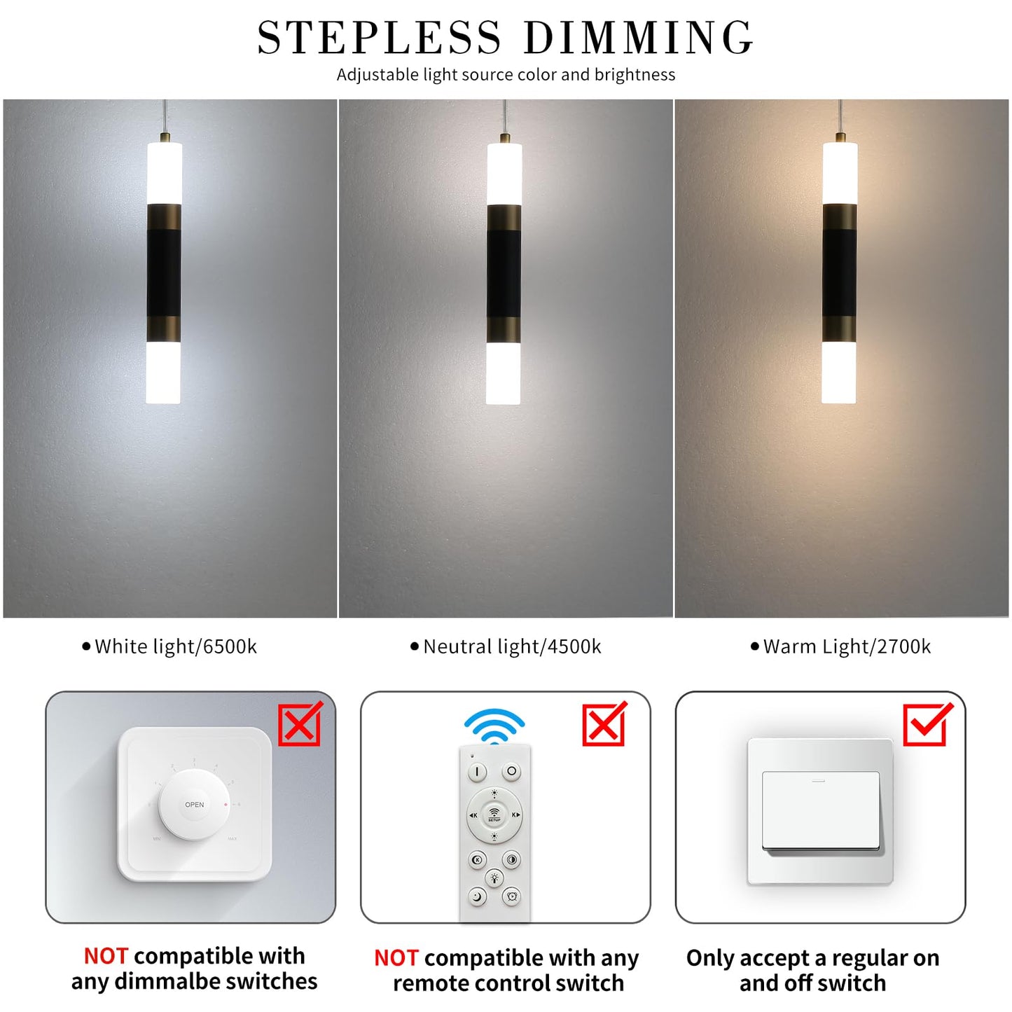 Modern Kitchen Island Pendant Light Fixtures  Black And Gold Led Ceiling Hanging Lights  3 Color 2700K/4500K/6500K  Over Table Mini Linear Acrylic Pendant Lighting For Dining Room  Bedside  Bar