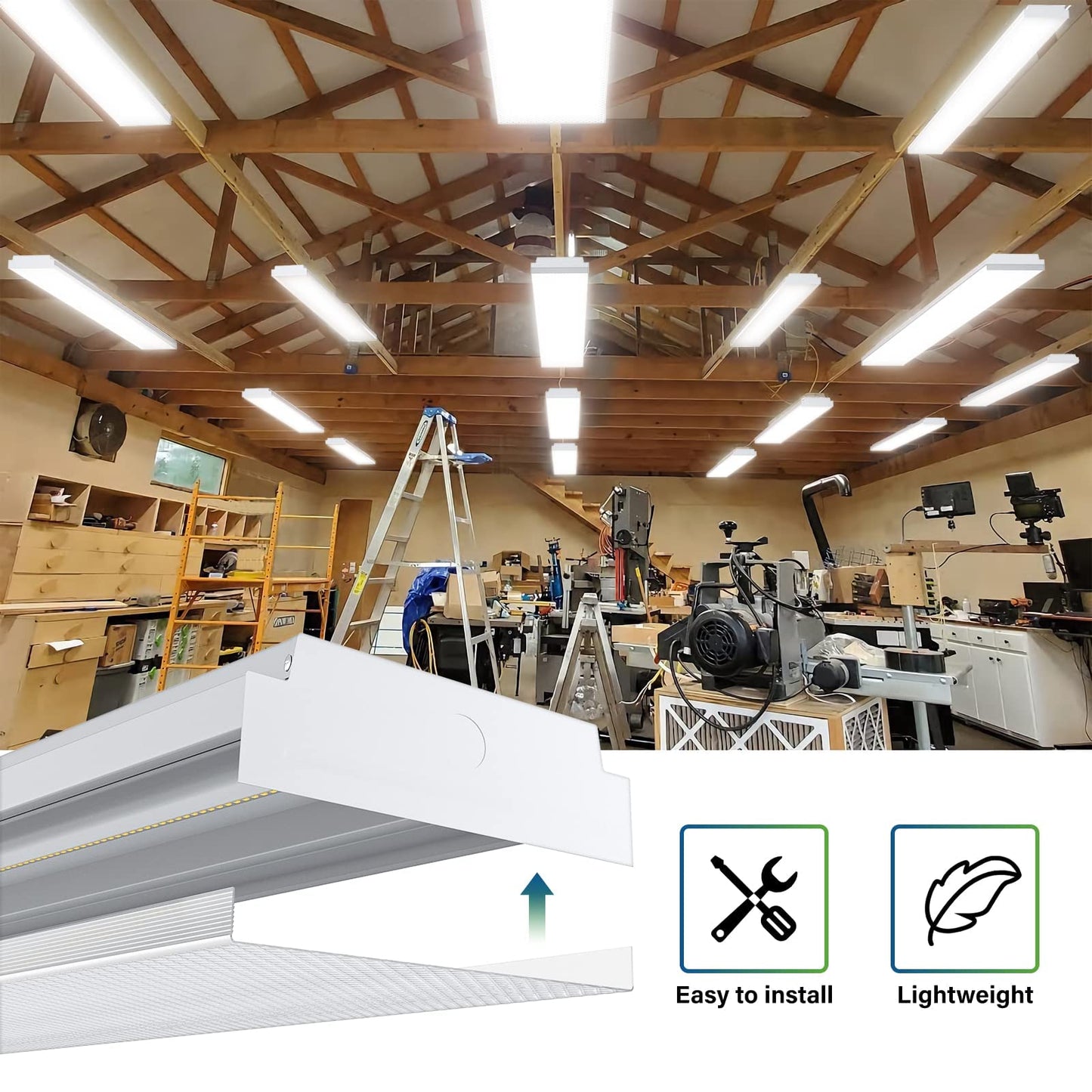 ANTLUX 4FT LED Wraparound Shop Lights, 40W, 4400lm, 4000K, Acrylic, Modern, 4 Pack