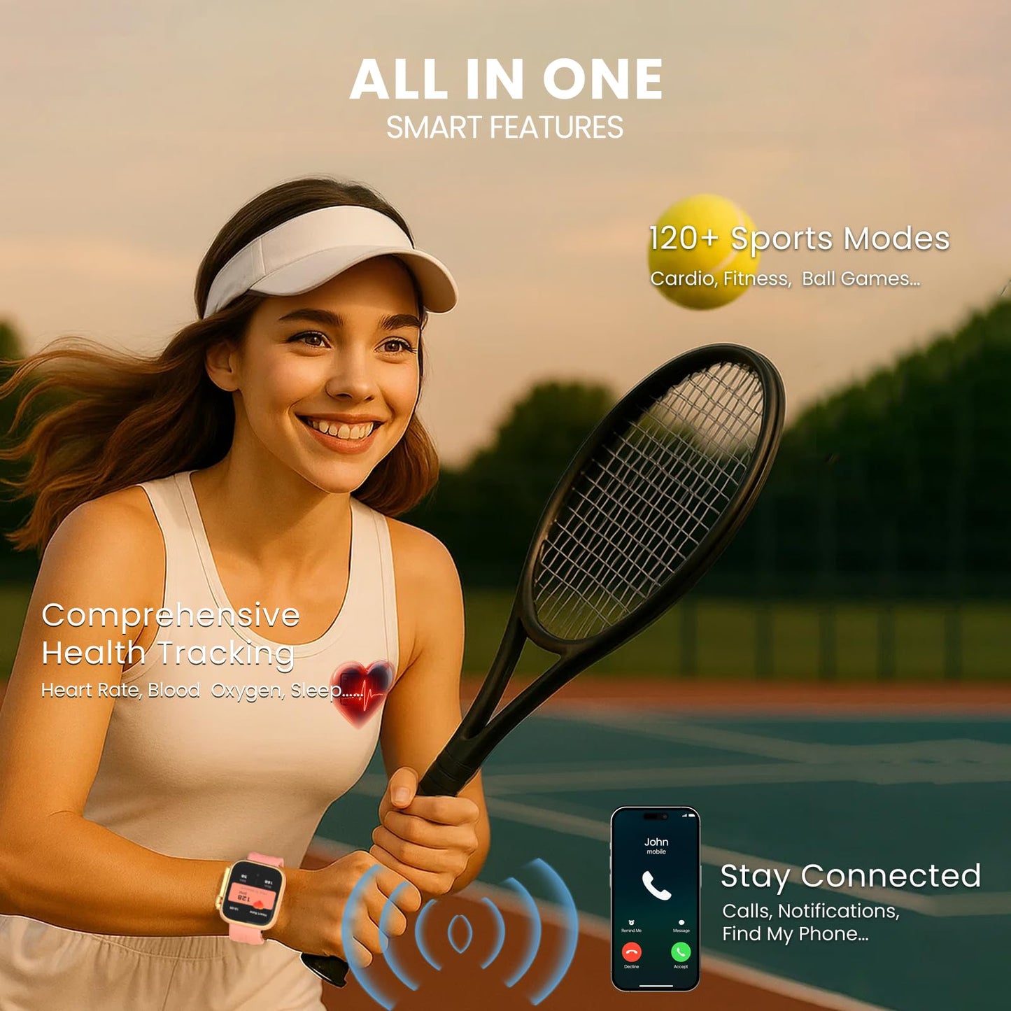 Fila Smart Watch With Bluetooth Calls, 1.83 Screen Fitness Tracker For Men Women, Ip67 Waterproof, 120+ Workout Modes, 24/7 Hear