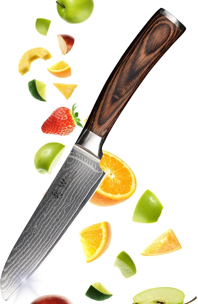 Wakoli EDIB Damascus Small Santoku Knife – 4.7-Inch Japanese Style Kitchen Knife | Genuine 67-Layer Damascus Steel Blade with VG10 Core | Ergonomic Pakkawood Handle | Multi-Purpose Cooking Knife