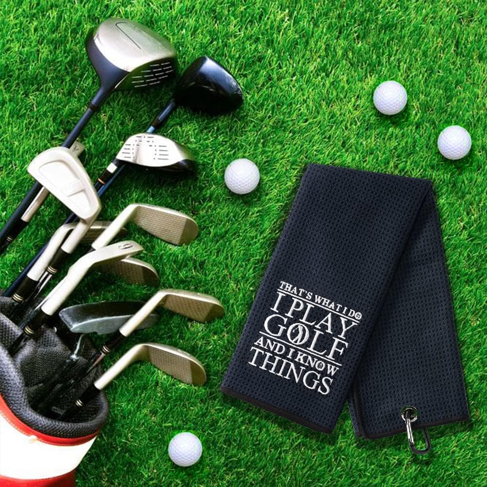 DYJYBMY 'That's What I Do' Golf Towel - Embroidered Black with Clip, Perfect for Golf Bags & Birthday Gifts for Golf Fans
