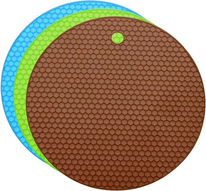 uxcell 3pcs Silicone Jar Opener Pads, 17.5cm/7" Texture Can Opener Multipurpose Round Bottle Lid Opener Non-Slip Coasters for Weak Hands Seniors Children, Green, Blue, Brown