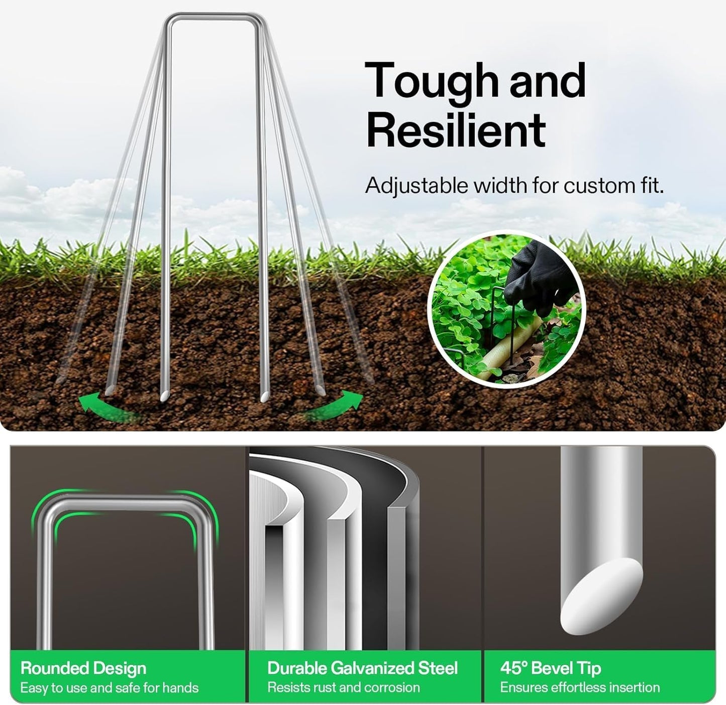Petgrow 6 Inch Garden Stakes Galvanized Landscape Staples,U-Type Turf Staples for Artificial Grass, Rust Proof Sod Pins Stakes for Securing Fences Weed Barrier,Outdoor Wires Cords Tents Tarps,100