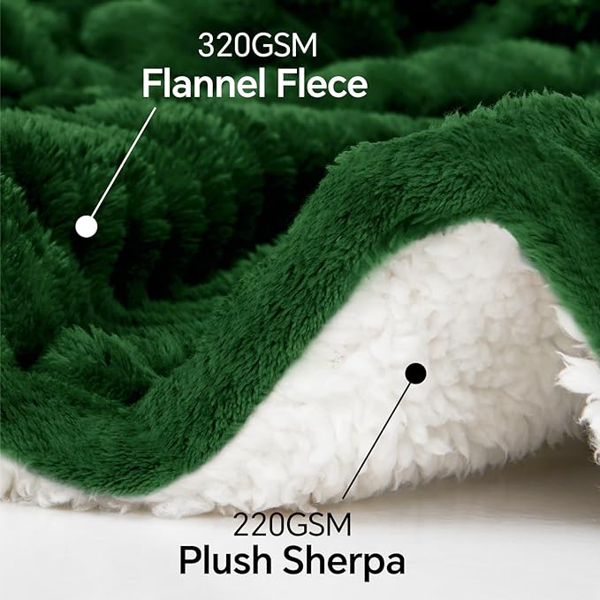 INFIIXSO Sherpa Throw Blanket for Couch - Super Soft & Warm Striped Fleece Blanket, Cozy Plush Fluffy Blanket All Season Use (Dark Green, 50x60 Inches)