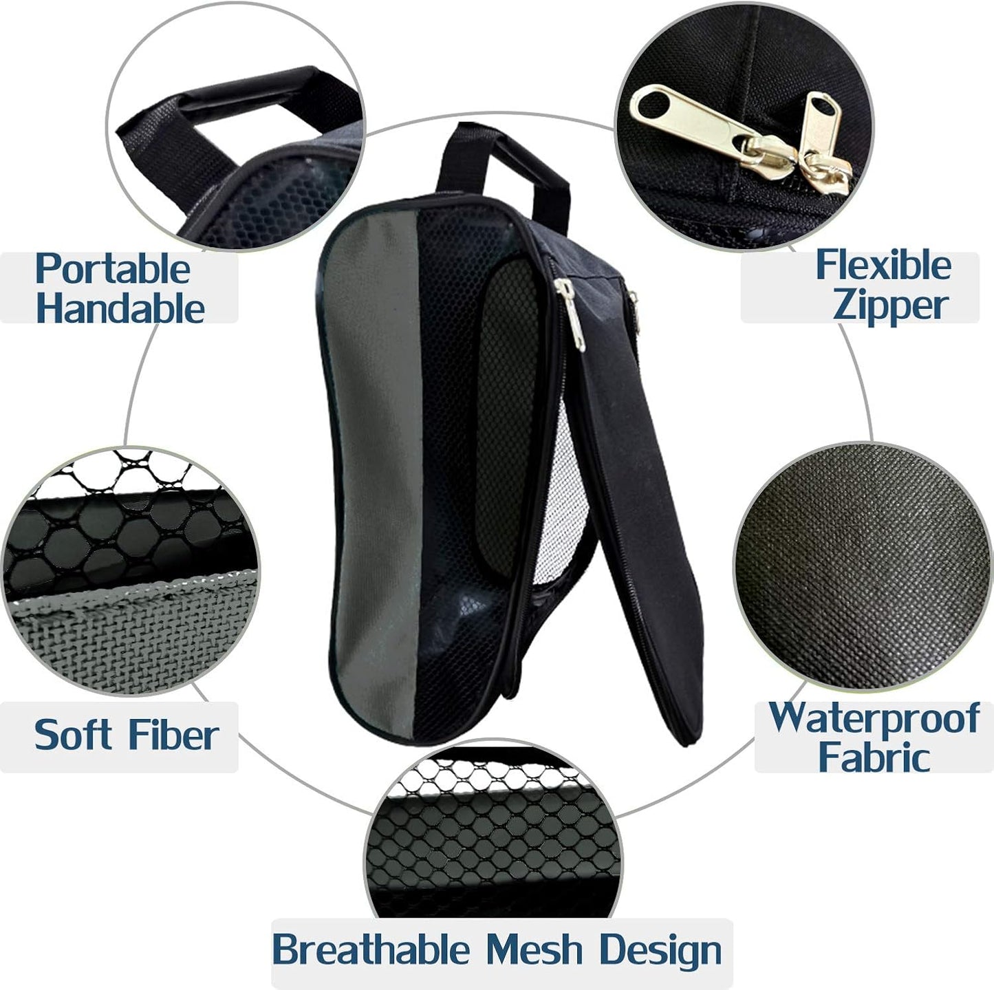 Golf Shoe Bag, Gray Golf Shoes Bags Men/Women Outdoor Zippered Carrier Bags with Ventilation Sport Shoes Bag Travel Shoe Bags (Grey)