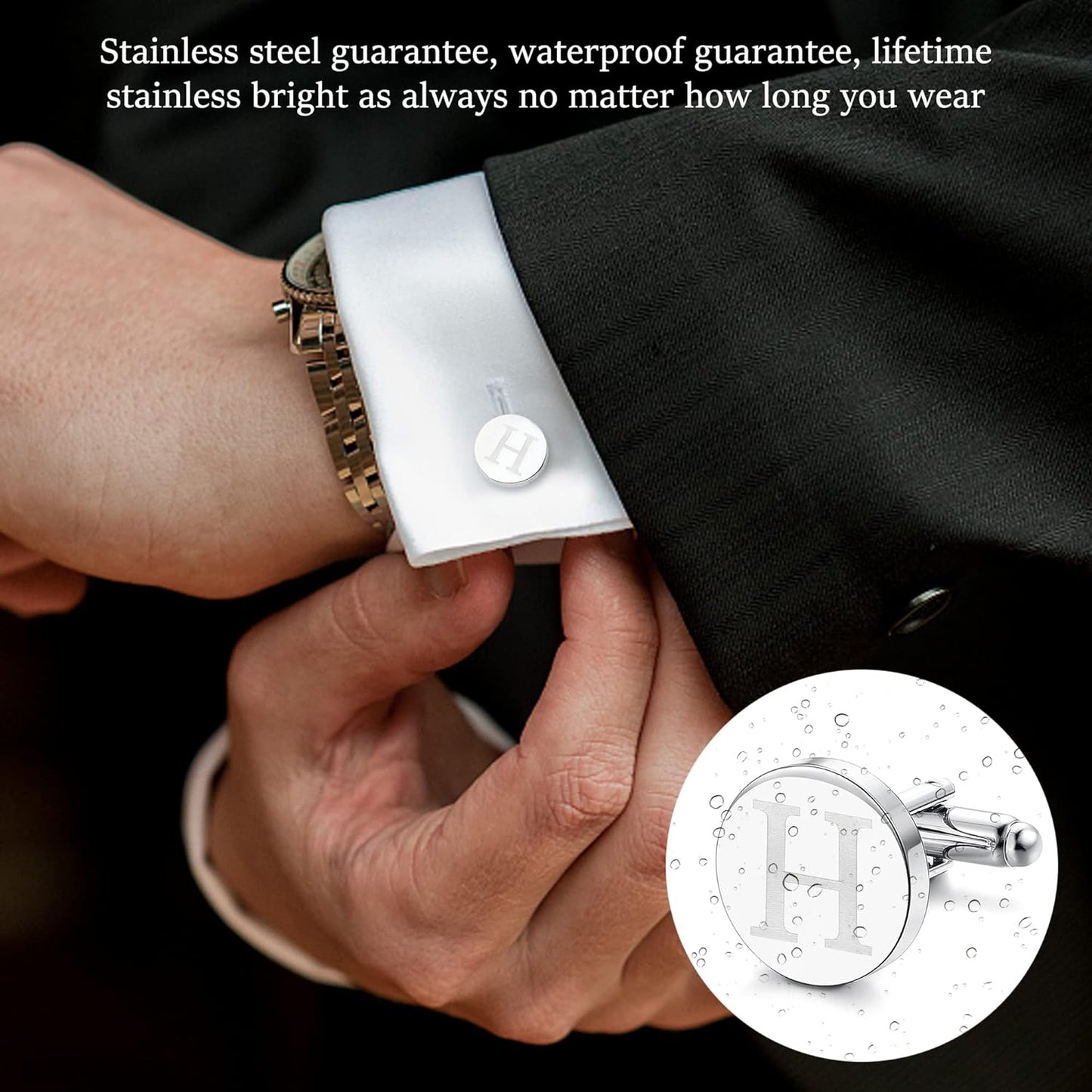 LOYALLOOK Stainless Steel Engraved Initial Cufflinks and Tie Clip Bar Set Alphabet Letter With Gift Box A-Z