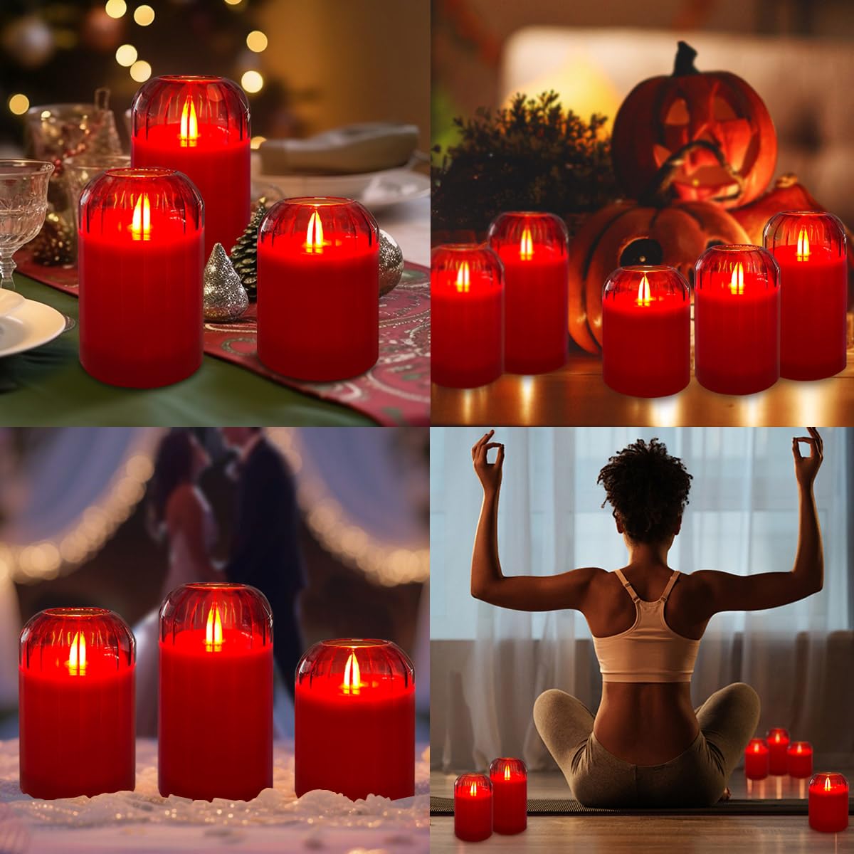 LEDHOLYT Rechargeable Flameless Candle, Flashing LED Pillar Real Wax Candle with Remote Control and Timer, Red Glass Electronic Candles for Room Decoration, 1 Set of 3