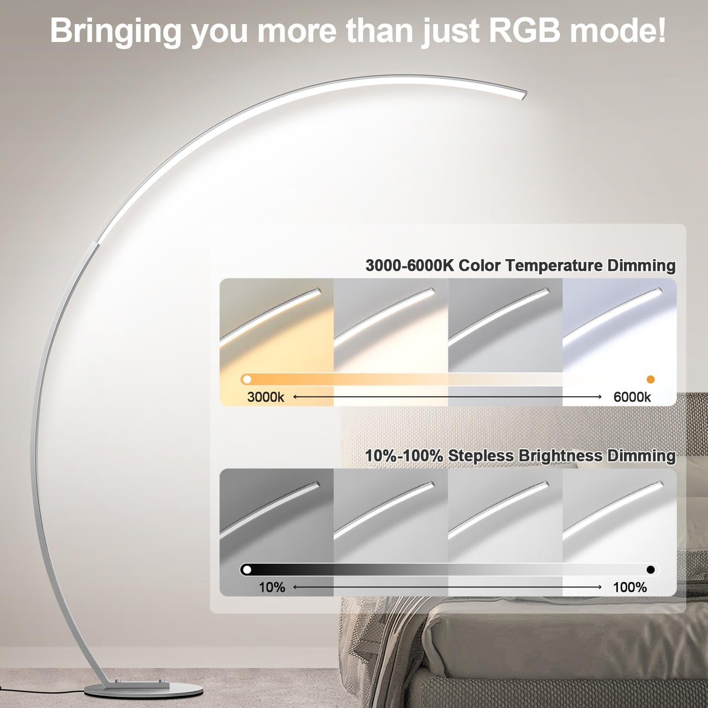 Nintiue RGB Floor Lamp, 1800LM, Smart LED, Remote Control, Music Sync, Modern Design, Brushed Nickel, Model F230017P1RGBCW