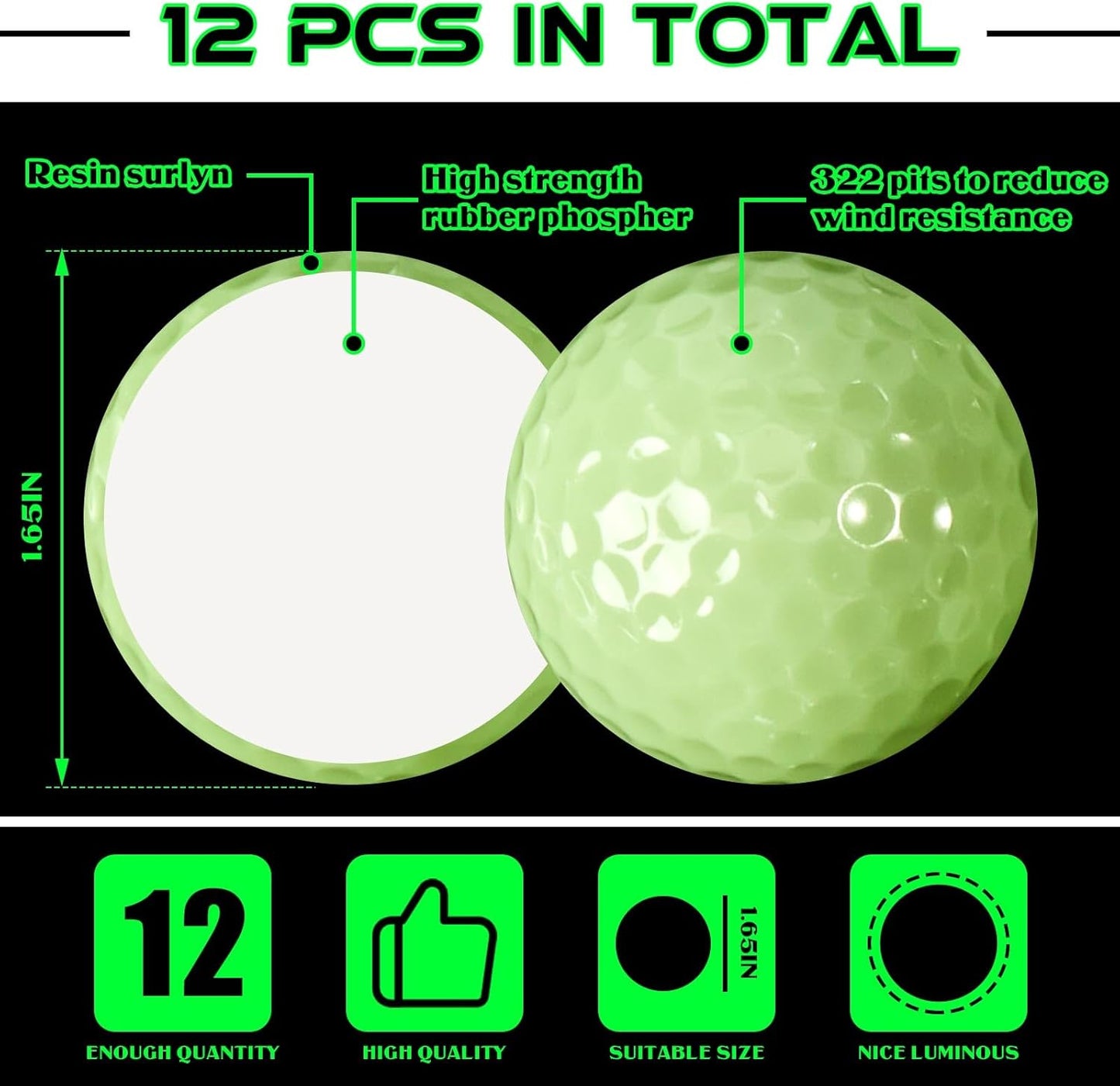Deekin Glow in The Dark Golf Balls for Night Sports Fluorescent Night Glow Golf Balls Gift Novelty Light up LED Stocking Stuffers for Men Women