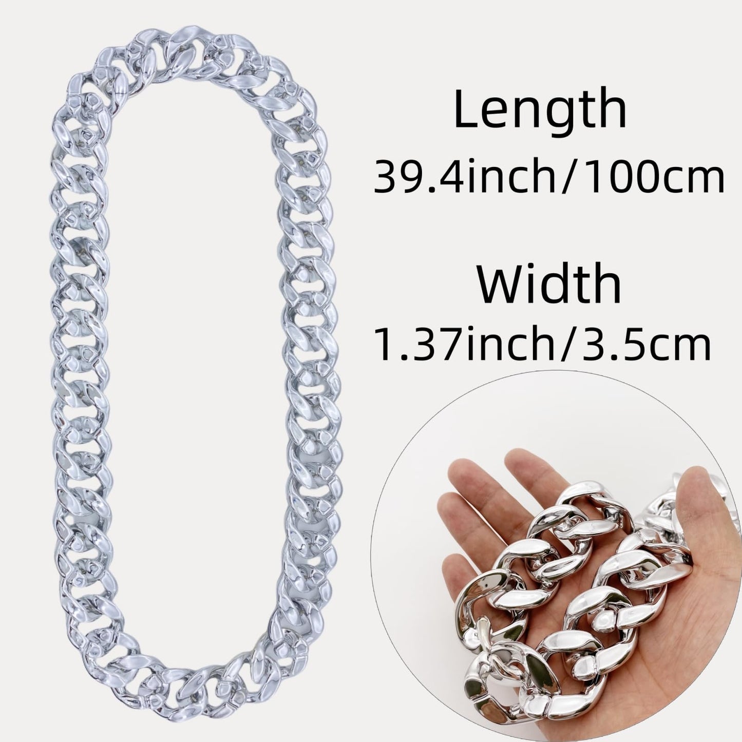 LCPQMZGH Plastic Hip Hop Chain Necklace, 80s 90s Costume Accessory, Men's Chunky Necklace, Big Chunky Gold Chain, 40, Silver
