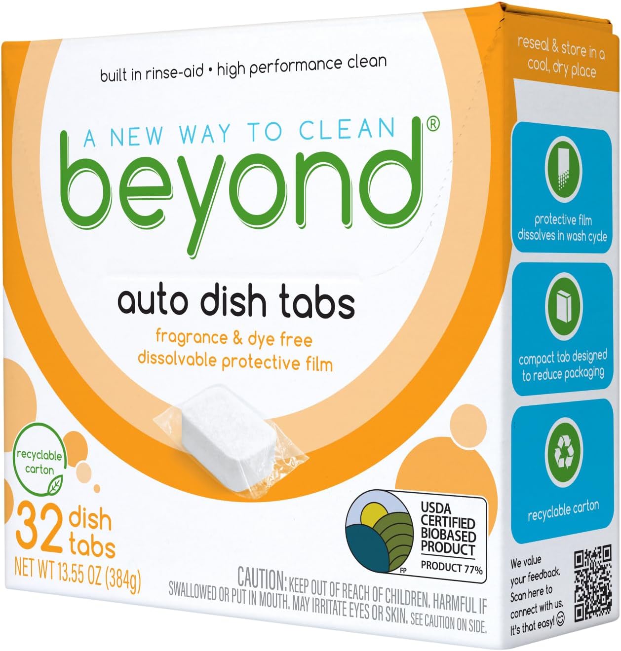 Beyond Auto Dishwasher Tablets [32 tablets] - Fragrance & Dye Free - Certified Biobased. Powerful. Plant-Based Ingredients
