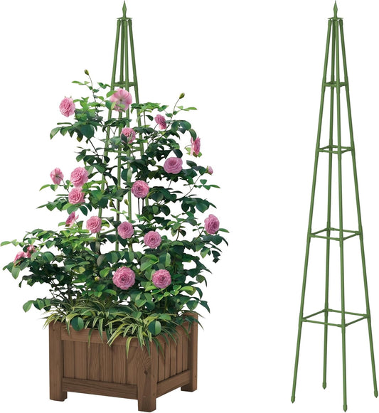 6FT Obelisk Trellis for Climbing Plants Outdoor, 16mm Rust-Proof Extra Thickened Plastic-Coated Metal Pipes, Indoor Climbing Support for Potted Plants, Vines, Flowers Stands,Green