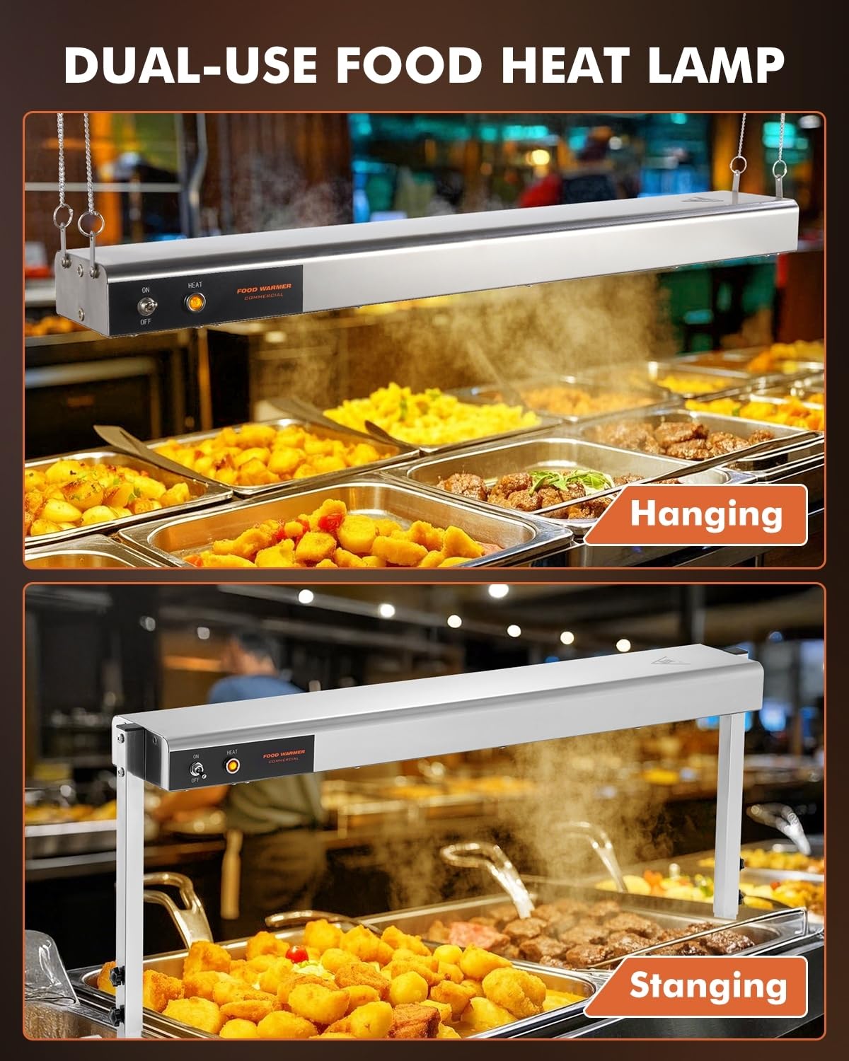 Hiteemer 36 Inch Food Heat Lamp, 1000W Commercial Food Warmer Electric Heating Lamp Overhead Stainless Steel Catering Heat Lamps for Buffet Restaurant Parties, 110V