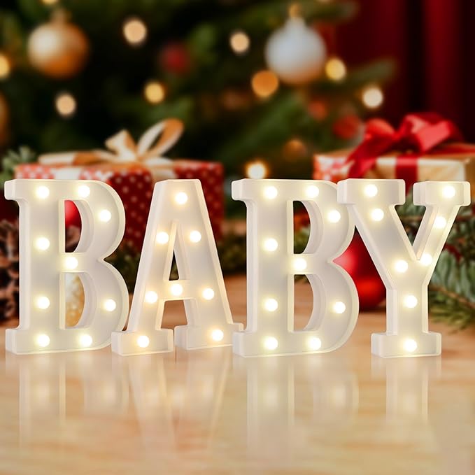 SKYPHAROS Baby Sign for Backdrop, LED Marquee Light Up Letters for Baby Shower Sign, Small Decorative LED Alphabet Lamp, B...
