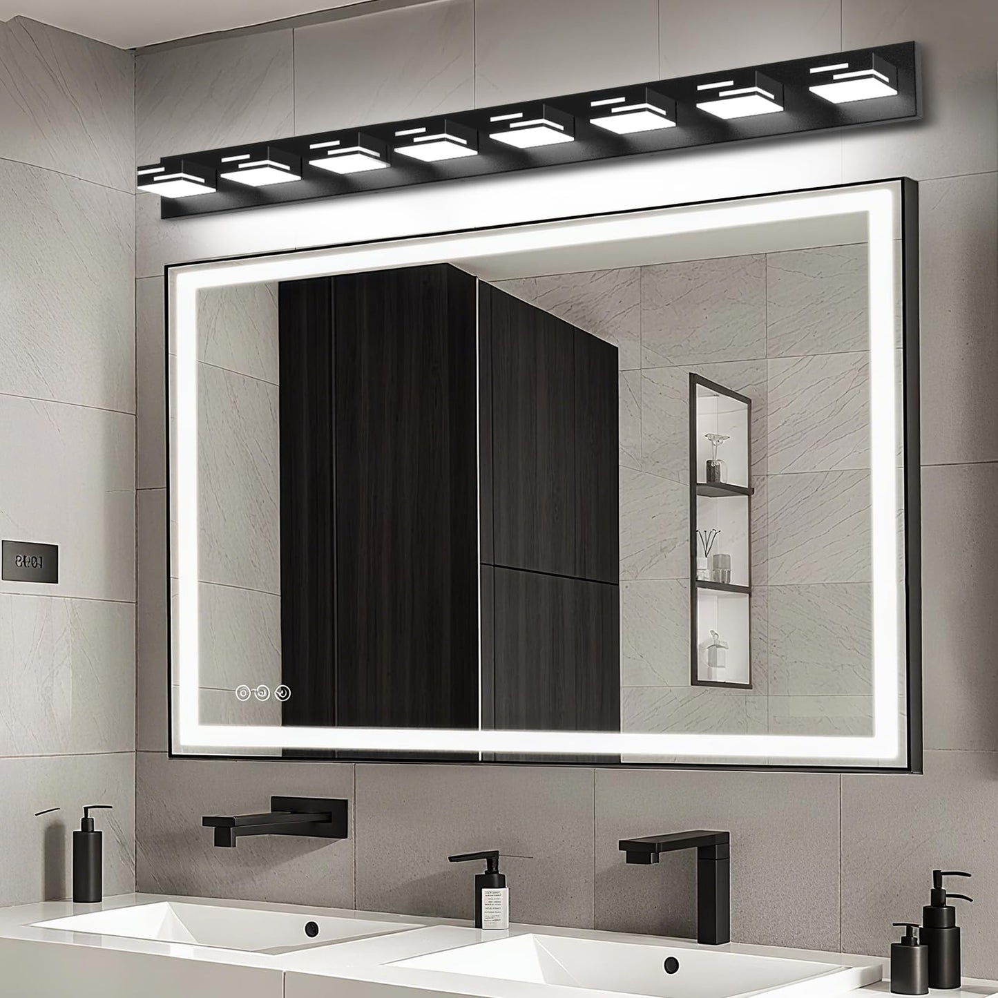 Led Modern Bathroom Vanity Light Fixtures 8-Light 5Cct Dimmable Matte Black Vanity Lights For Bathroom Lighting Fixtures Over Mirror  With 350?Rotatable Acrylic Heads  55-Inch
