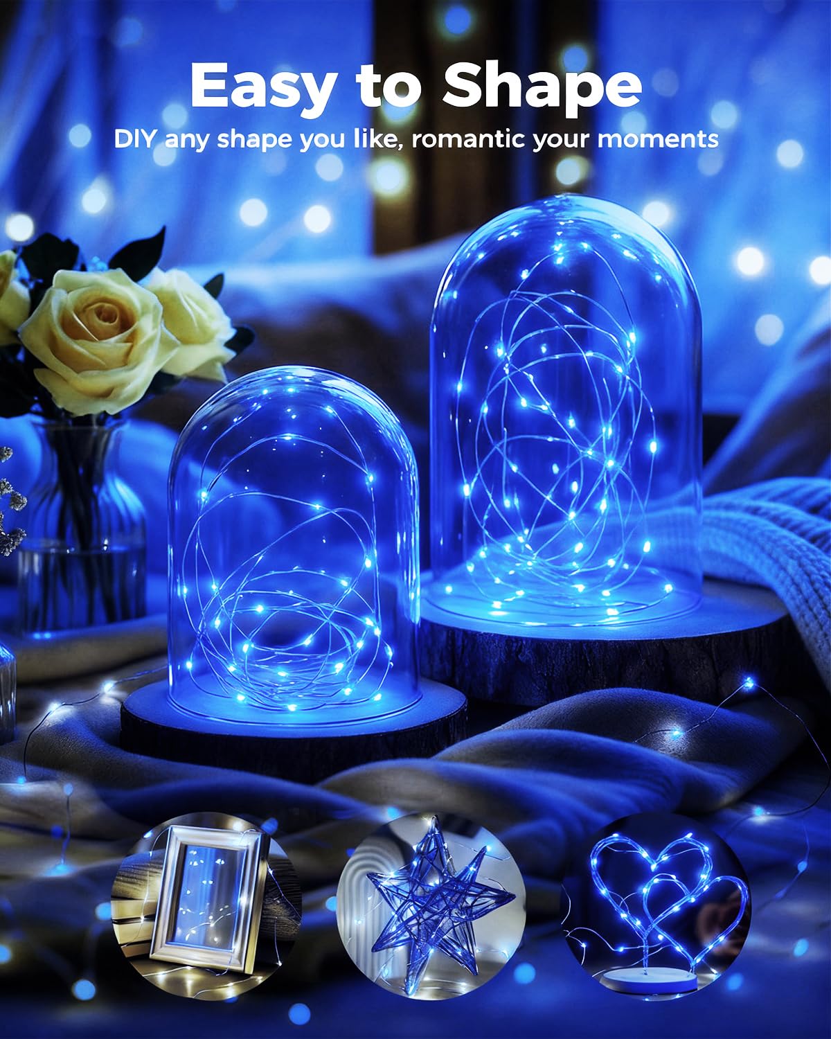 Btfarm 6 Pack Fairy Lights Battery Operated  7Ft 20 Led Mini String Lights Waterproof Silver Wire For Mason Jars Centerpiece Table Crafts Bedroom Christmas Decoration  Blue