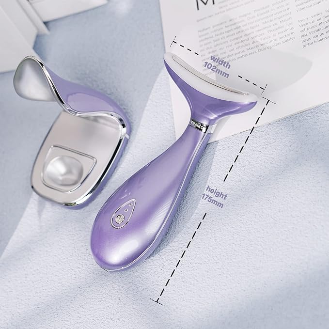 Lily Neck Face Massager, Face Sculpting Tool, Skin Rejuvenation Device with Thermal, Triple Action LED and Vibration, for Anti-Aging, Lifting and Tightening Sagging Skin (Violet)