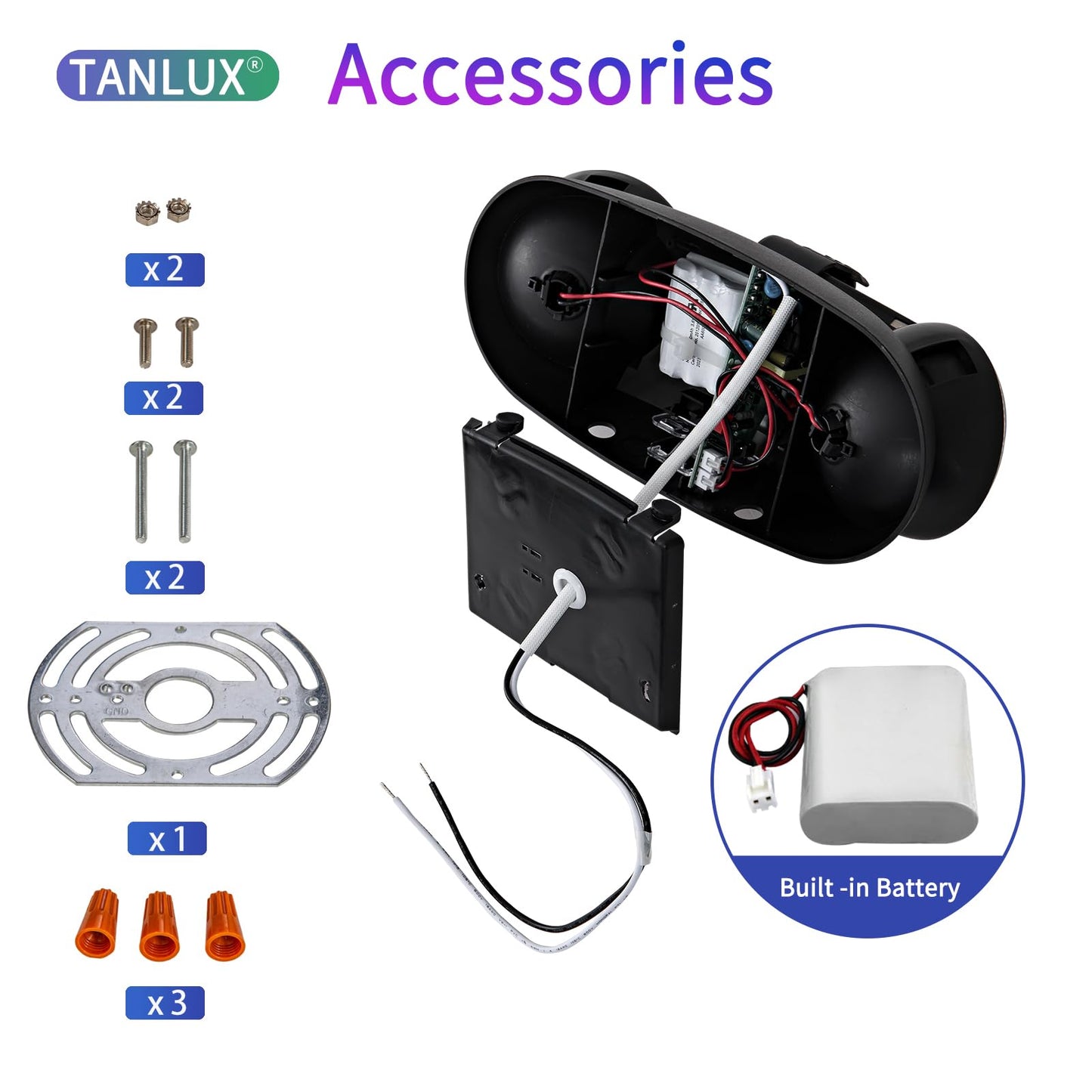 Tanlux Led Emergency Lights With Battery Backup  Commercial Emergency Light Fixtures For Business Home Power Failure Emergency Exit Sign Lighting With 1.0 Meter Plug In Cord Ac120V Input  Black