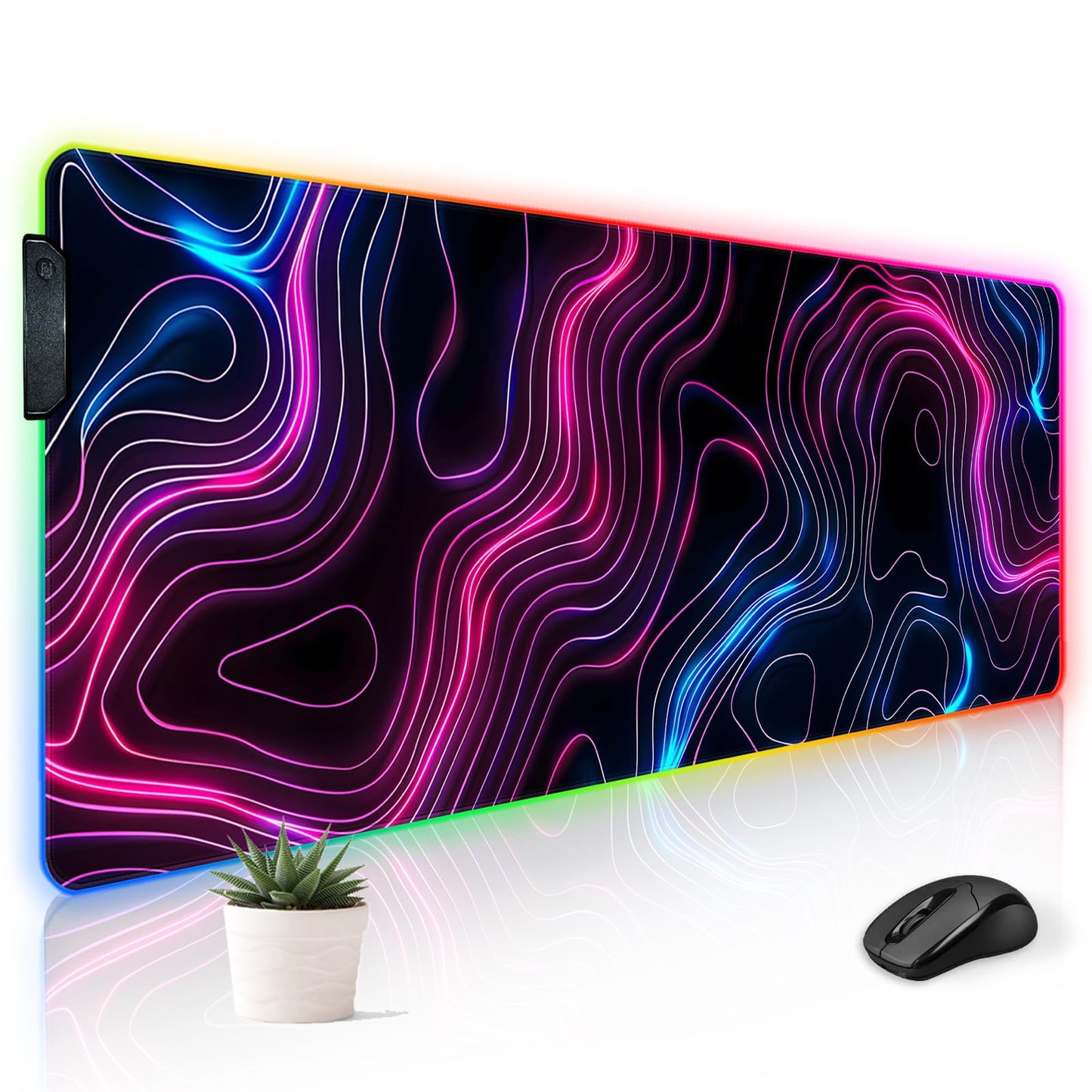 Stanoha RGB Mousepad LED Desk Mat Gaming Large Keyboard Cute Desktop Computer Laptop 14 Light XXL Long Giant Big Cool Modern Design Unique for Men Boys Gamer Oversized Wide 30x12'' Mousepad, Topo